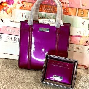 Kate Spade Raspberry Matching Set Kenzie Patent Mini Tote NWT w Card Holder NIB